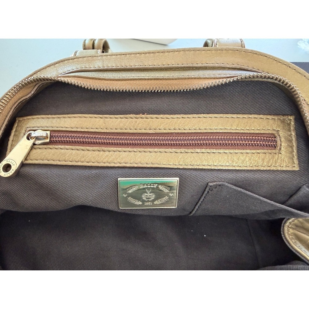 Bally Metallic Gold Leather Satchel Handbag Knotted Handles EUC Italy Purse - Picture 14 of 16